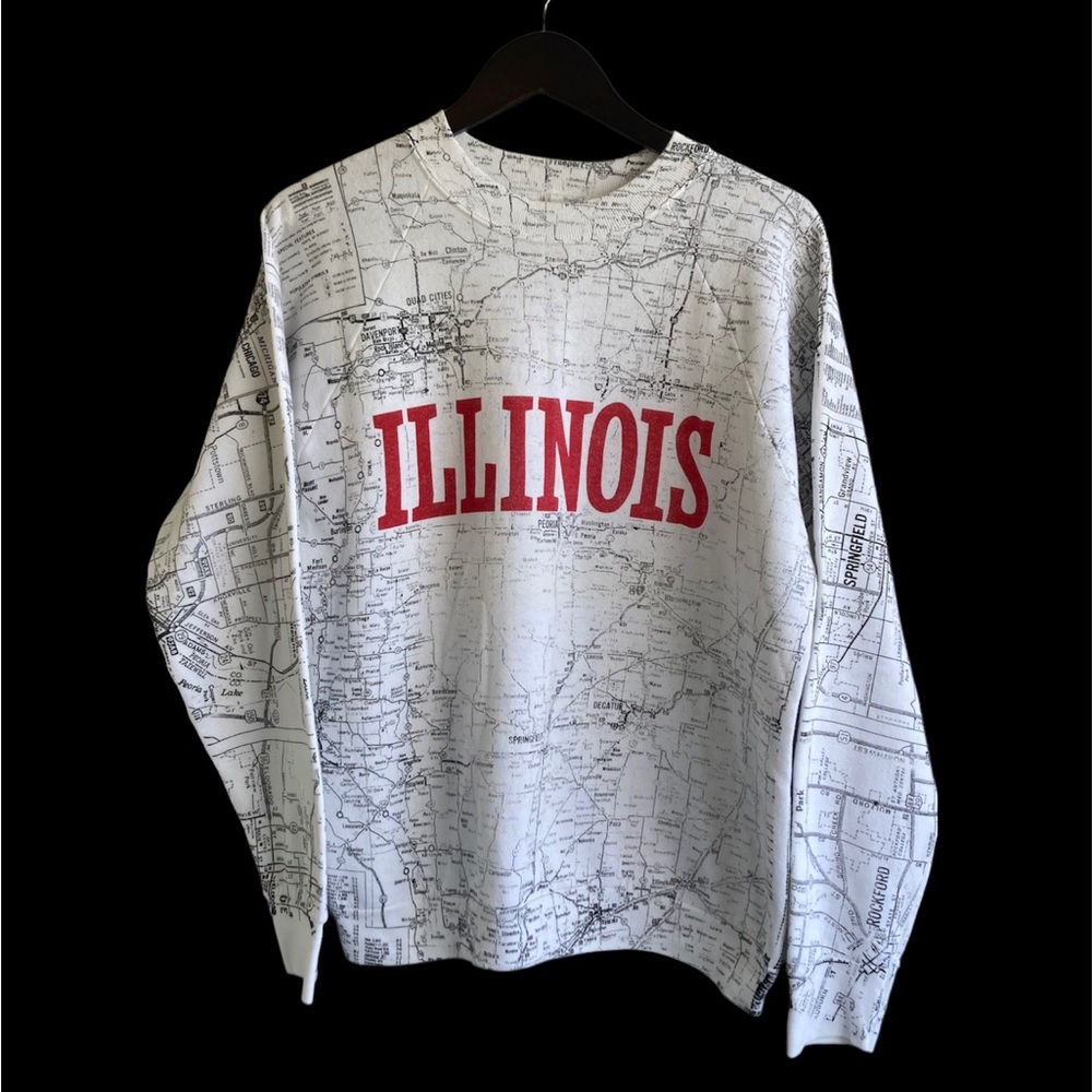 Vintage 80s/90s Illinois map AOP crewneck sweatshirt